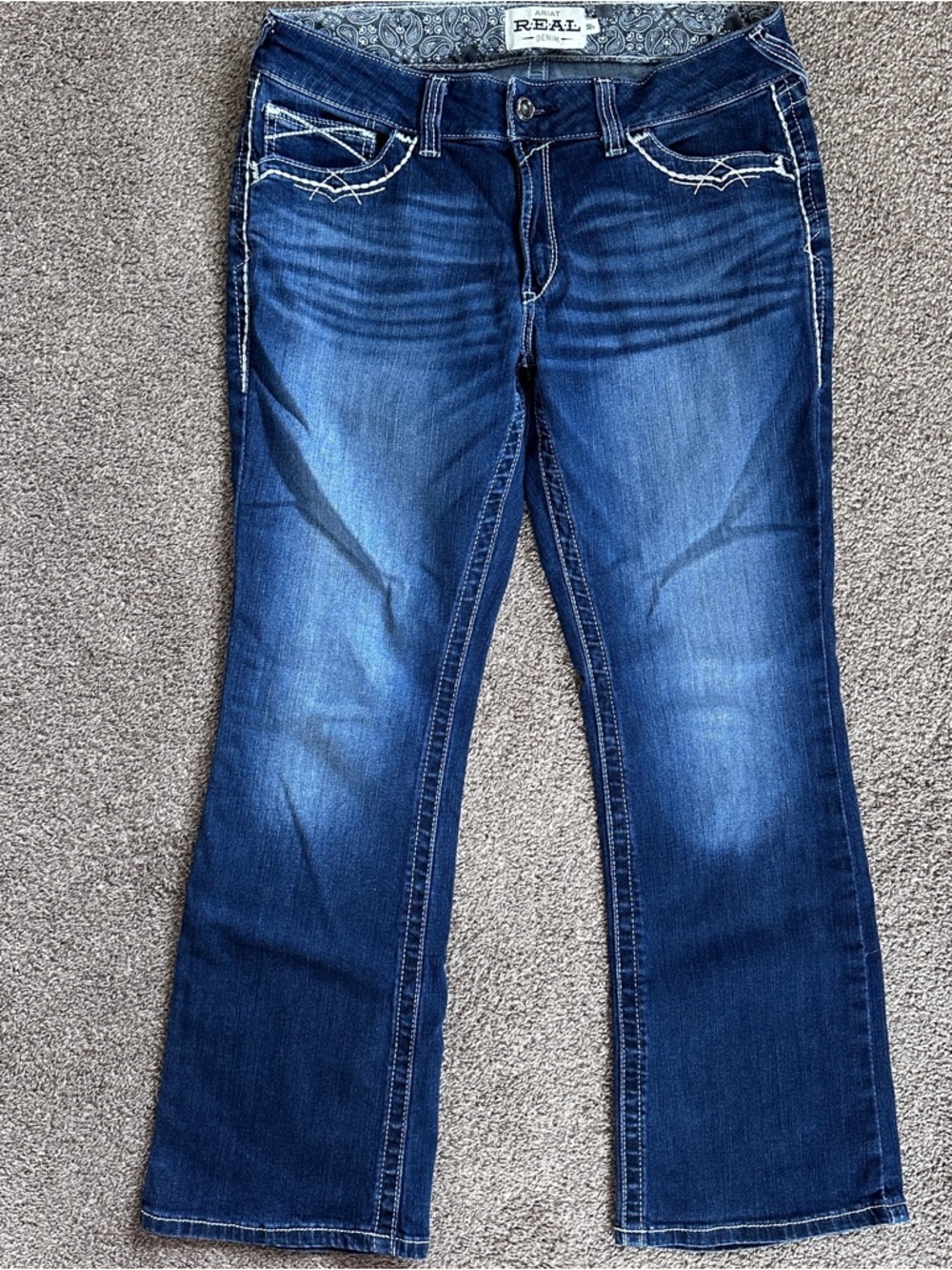 Ariat REAL Jeans Womens 32S Mid Rise Stretch Boot Cut Western Ranch cowgirl EUC